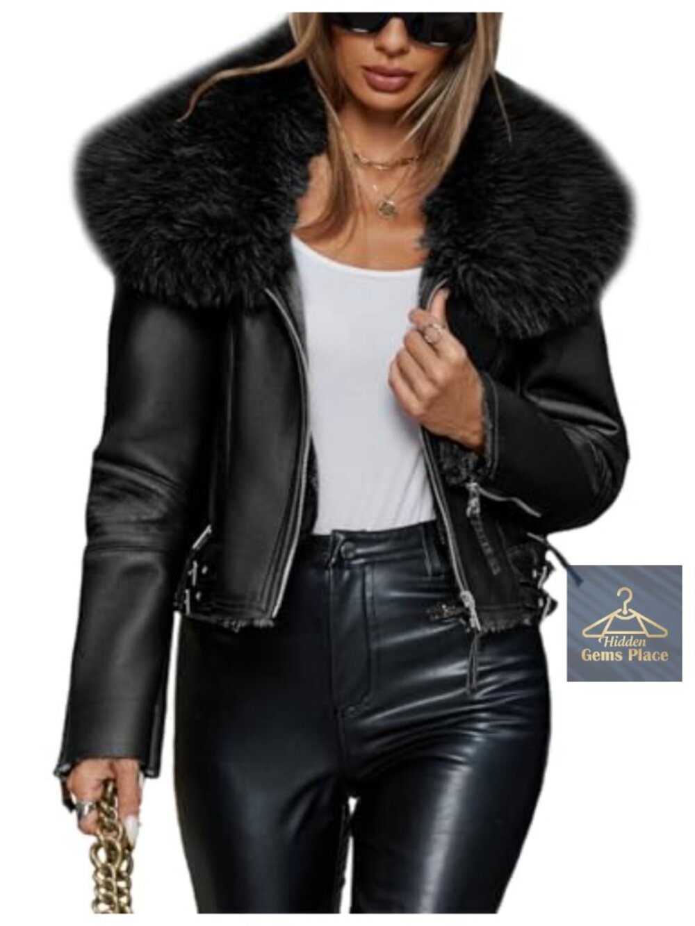 Faux Leather Aviator Moto Jacket with Sherpa Lining